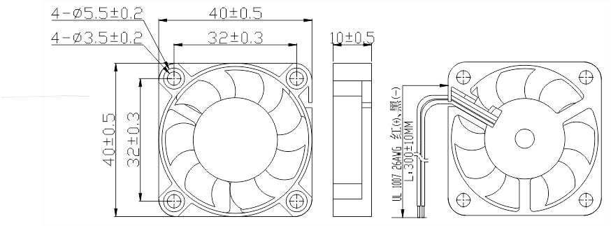 12v直流風(fēng)扇4010安裝尺寸圖