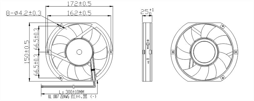 24v直流風扇17225安裝尺寸圖